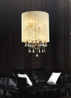 Diyas Ella 8 Light Pendant Light in Antique Brass with Crystal and Ivory Cream Shade