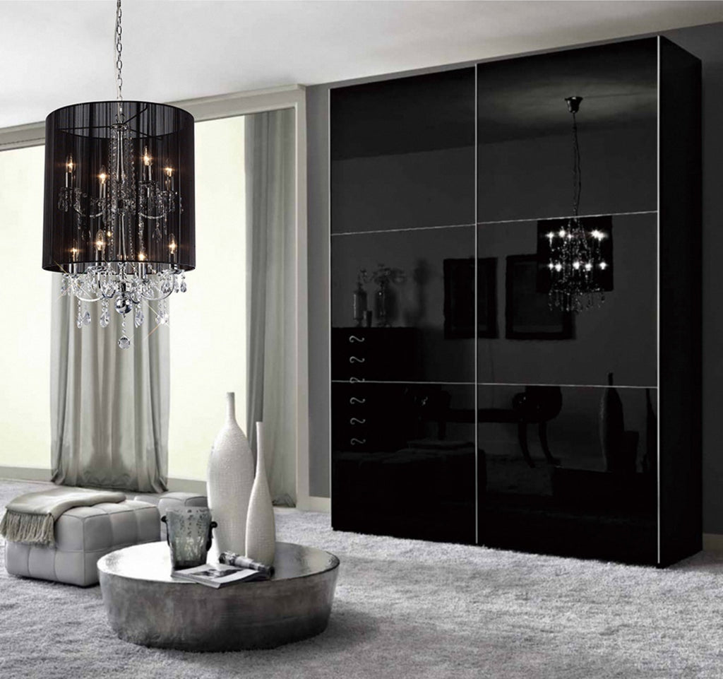 Diyas Ella 8 Light Pendant Light in Polished Chrome with Crystal and Black Shade