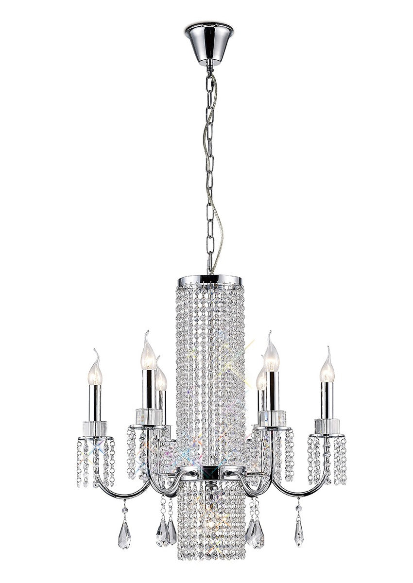 Diyas Emily 7 Light Pendant Light in Polished Chrome with Crystal