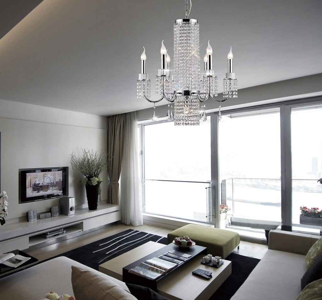 Diyas Emily 7 Light Pendant Light in Polished Chrome with Crystal