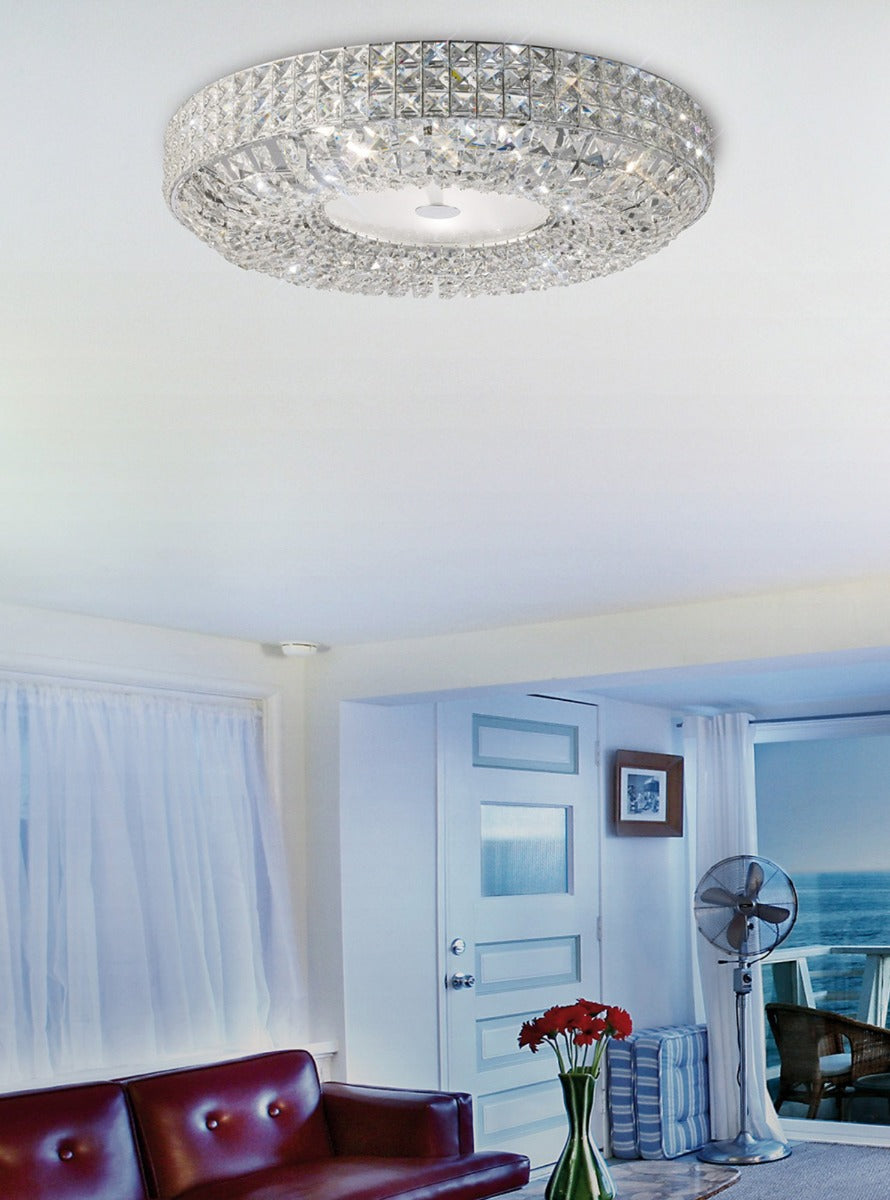Diyas Enya 9 Light Flush Ceiling Light in Polished Chrome with Crystal