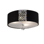 Diyas Evelyn 3 Light Round Ceiling Light in Polished Chrome with Crystal and Black Shade