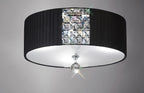 Diyas Evelyn 3 Light Round Ceiling Light in Polished Chrome with Crystal and Black Shade