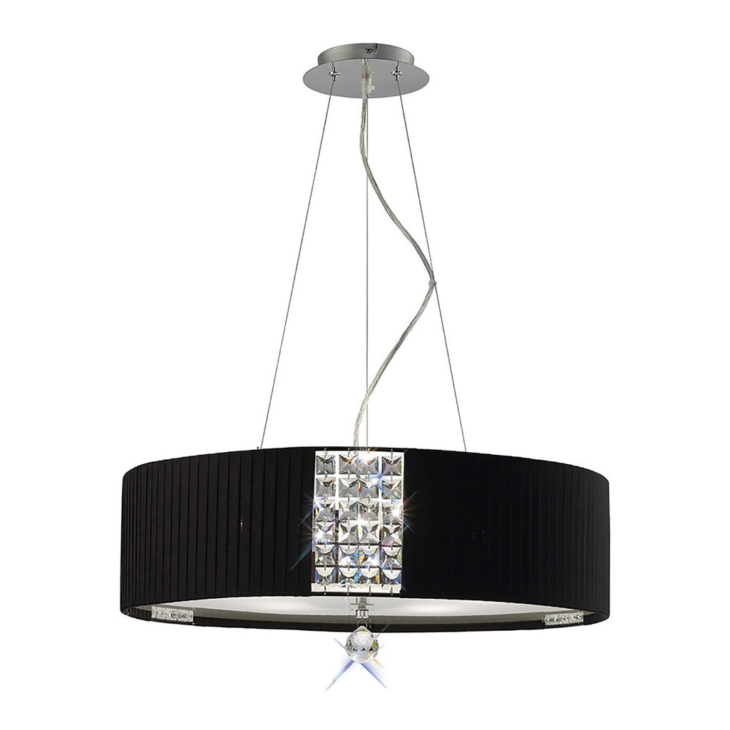 Diyas Evelyn 5 Light Round Pendant Light in Polished Chrome with Crystal and Black Shade