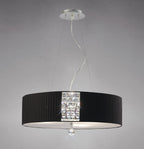 Diyas Evelyn 5 Light Round Pendant Light in Polished Chrome with Crystal and Black Shade