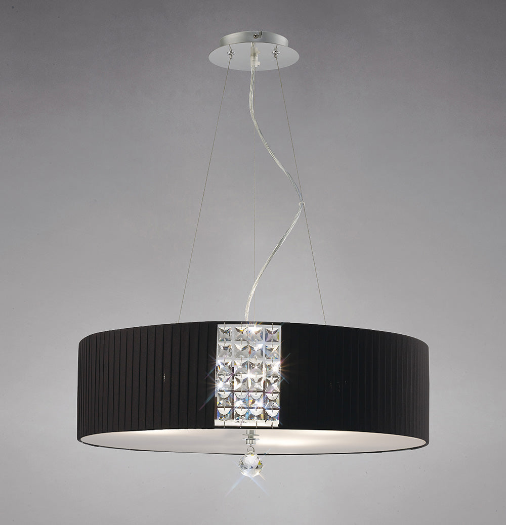 Diyas Evelyn 5 Light Round Pendant Light in Polished Chrome with Crystal and Black Shade