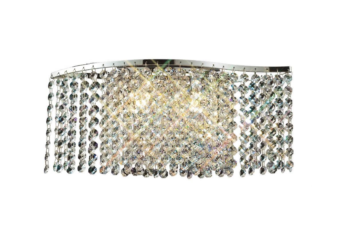 Diyas Fabio 2 Light Switched Wall Light in Polished Chrome with Crystal