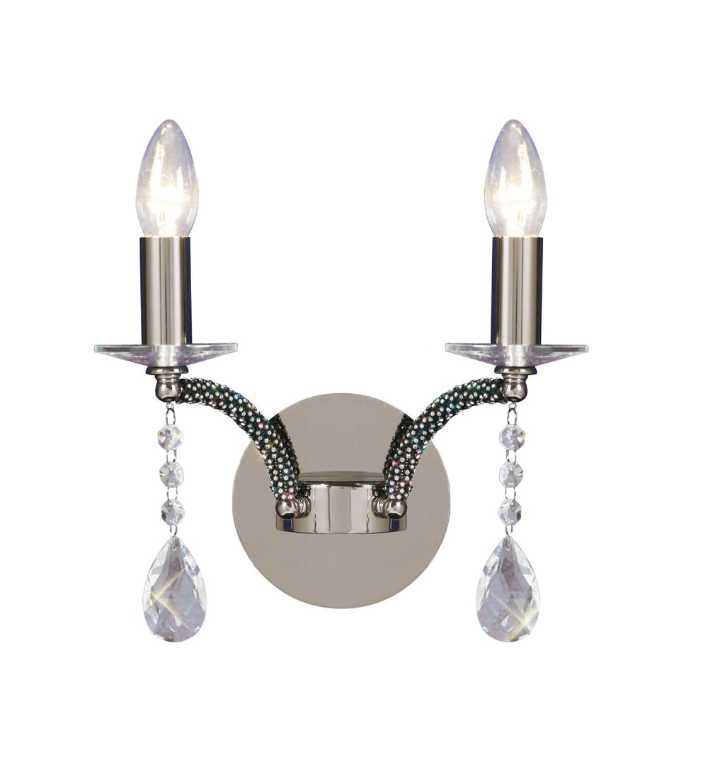 Diyas Fiore 2 Light Wall Light in Black Chrome with Crystal