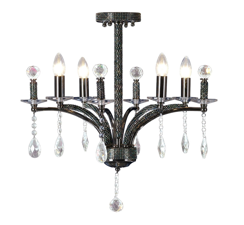 Diyas Fiore 4 Light Semi Flush Ceiling Light in Black Chrome with Crystal
