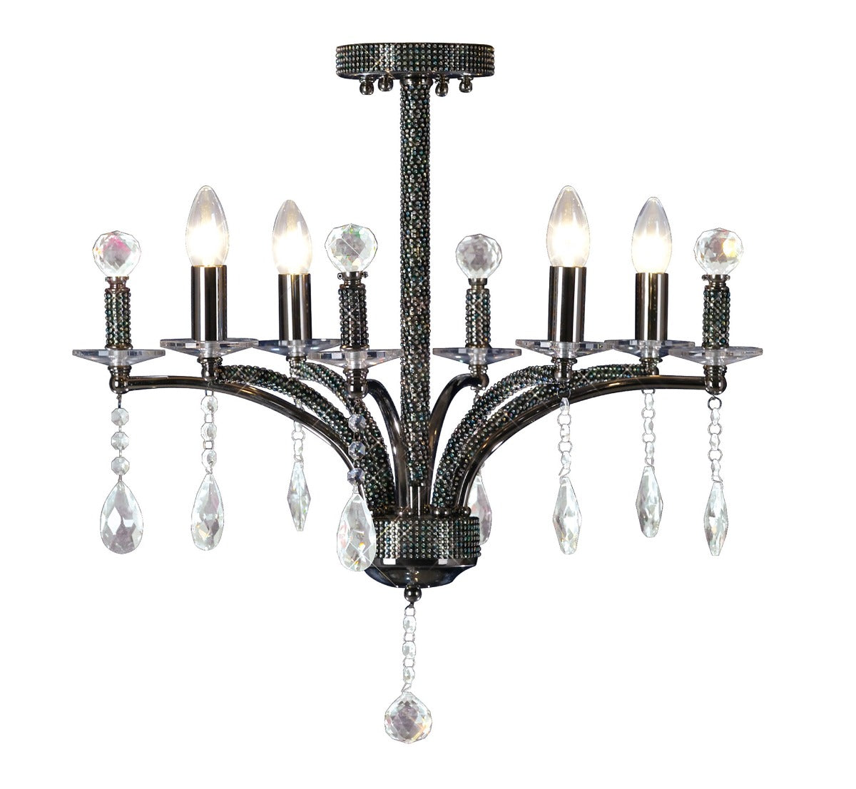 Diyas Fiore 4 Light Semi Flush Ceiling Light in Black Chrome with Crystal