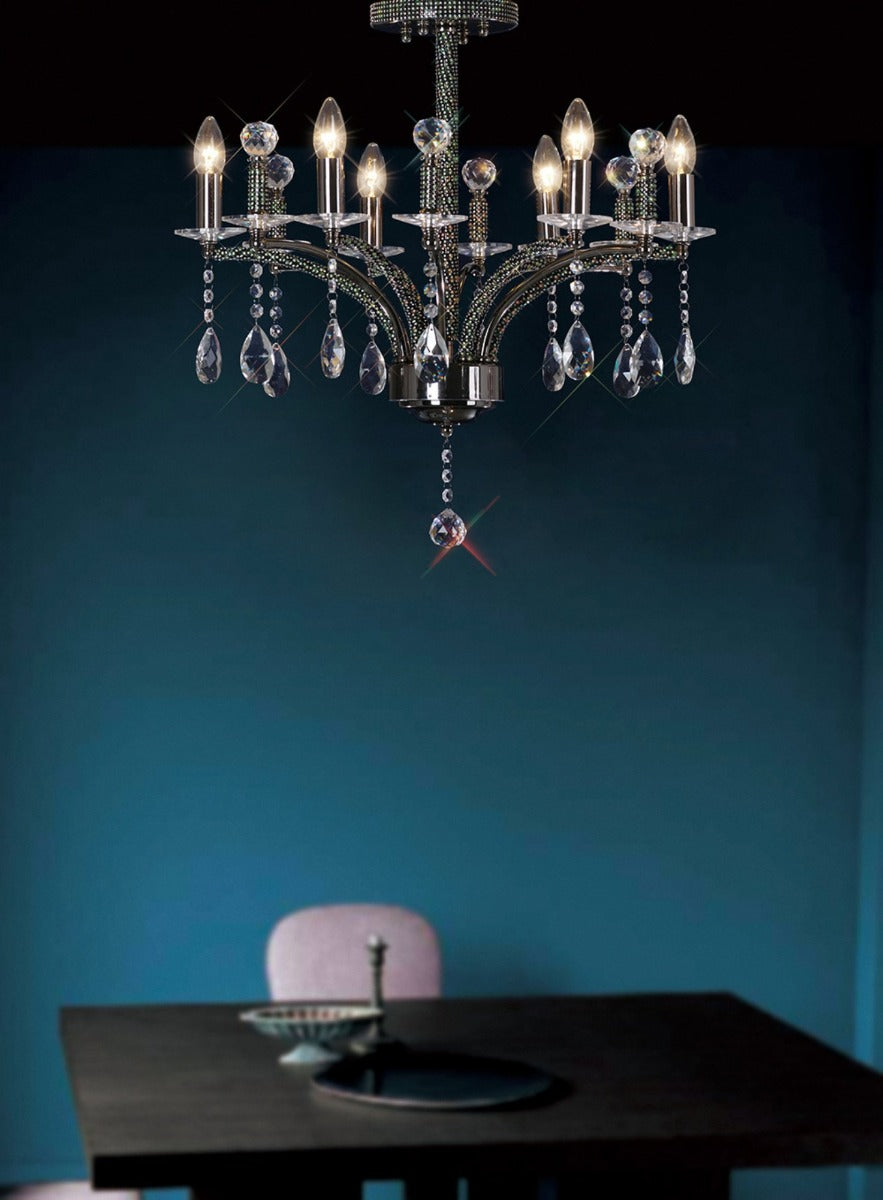Diyas Fiore 4 Light Semi Flush Ceiling Light in Black Chrome with Crystal