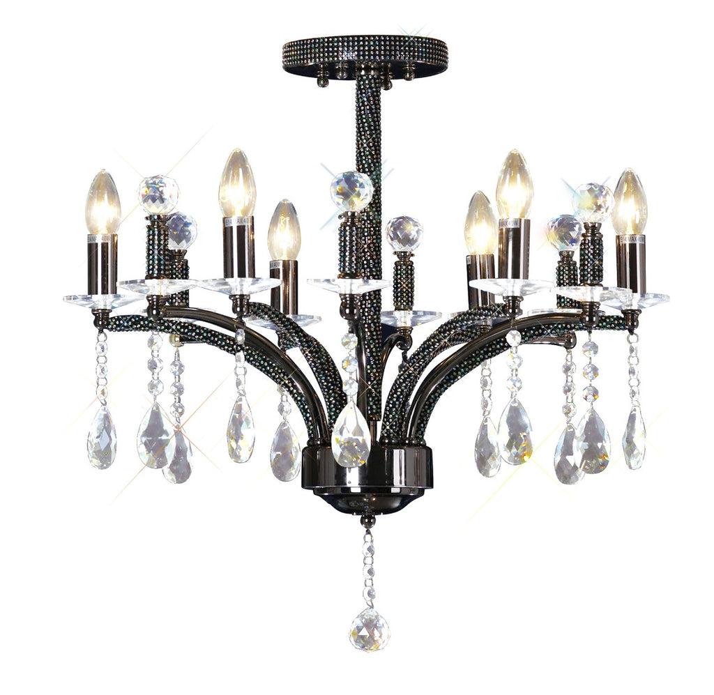 Diyas Fiore 6 Light Semi Flush Ceiling Light in Black Chrome with Crystal