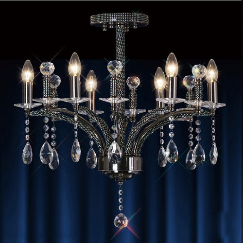 Diyas Fiore 6 Light Semi Flush Ceiling Light in Black Chrome with Crystal