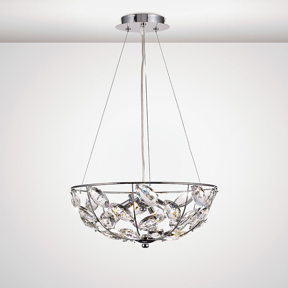 Diyas Galilea 4 Light Pendant Light in Polished Chrome with Crystal