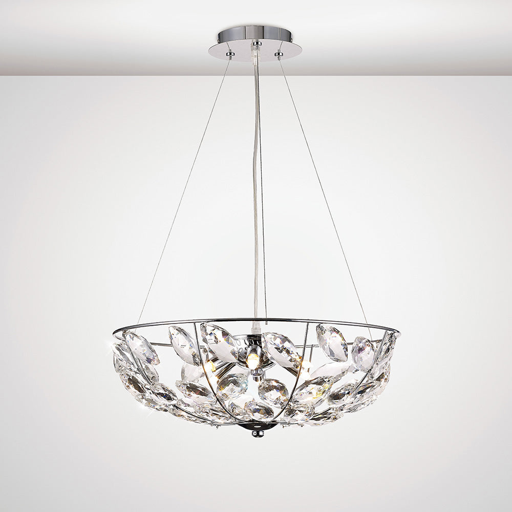 Diyas Galilea 6 Light Pendant Light in Polished Chrome with Crystal