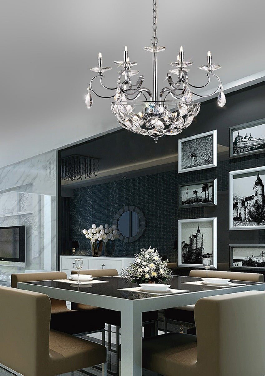 Diyas Galilea 6 Light Pendant Light in Polished Chrome with Crystal
