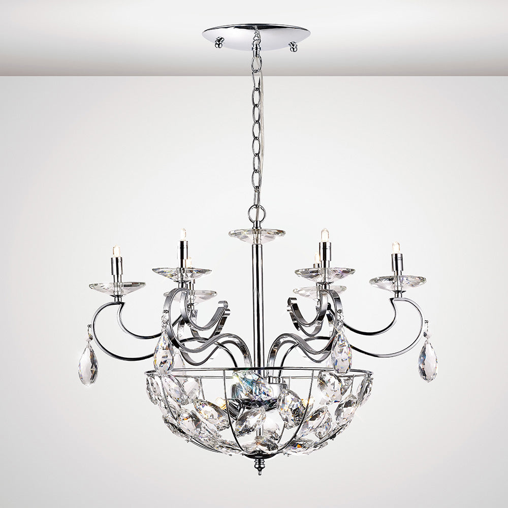 Diyas Galilea 9 Light Pendant Light in Polished Chrome with Crystal