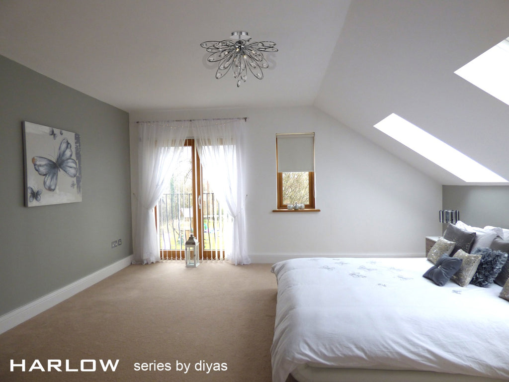Diyas Harlow 6 Light Ceiling Light in Polished Chrome with Crystal