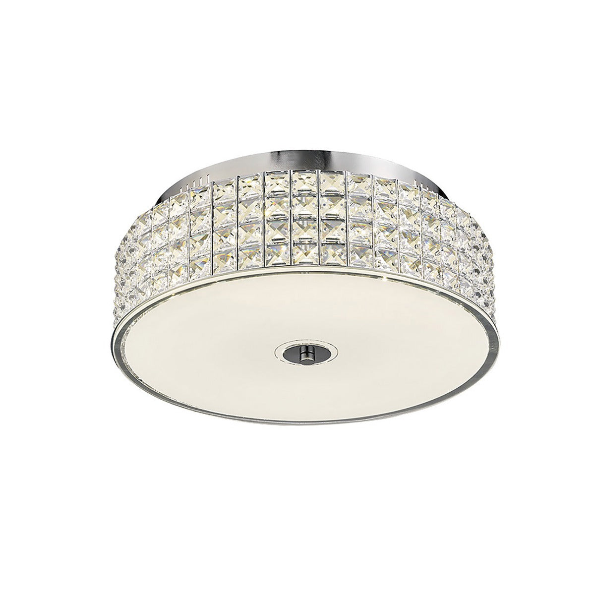 Diyas Hawthorne Round Flush Ceiling Light in Polished Chrome with Crystal