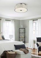Diyas Hawthorne Round Flush Ceiling Light in Polished Chrome with Crystal