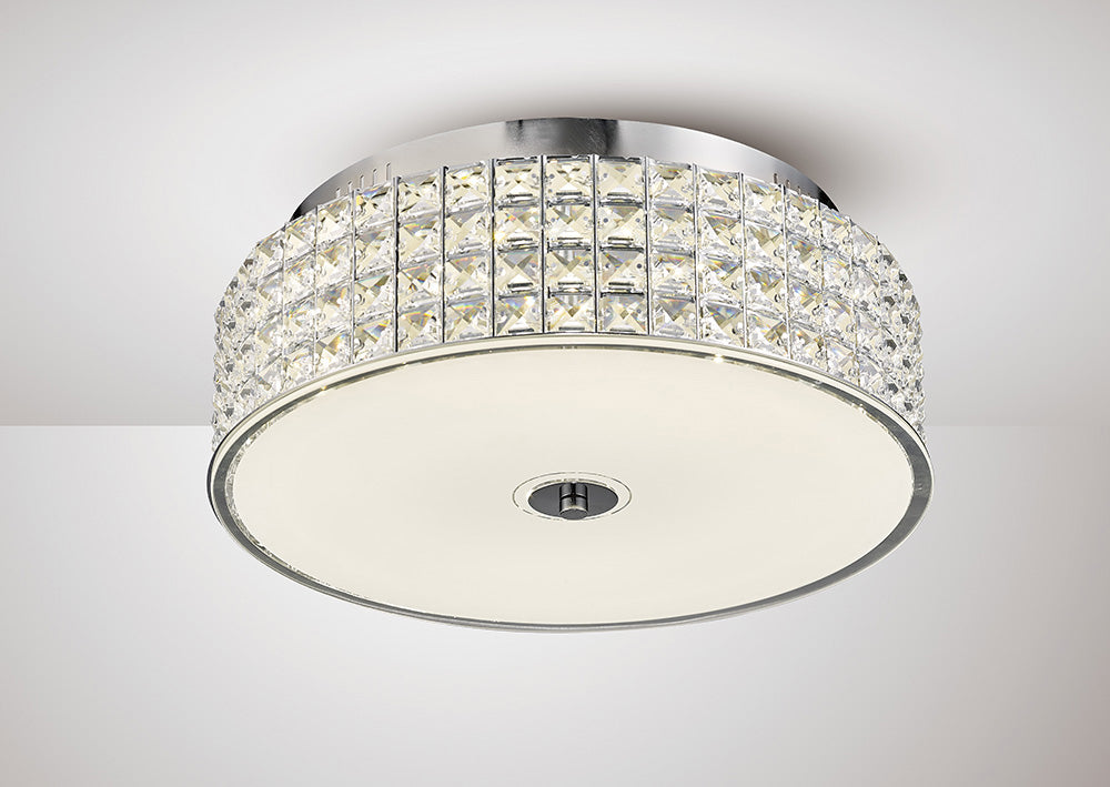 Diyas Hawthorne Round Flush Ceiling Light in Polished Chrome with Crystal
