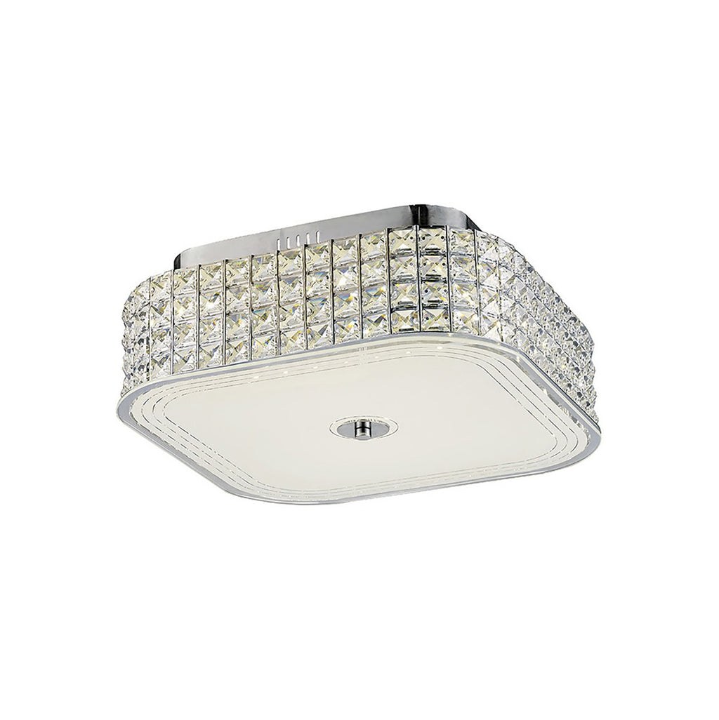 Diyas Hawthorne Square Flush Ceiling Light in Polished Chrome with Crystal