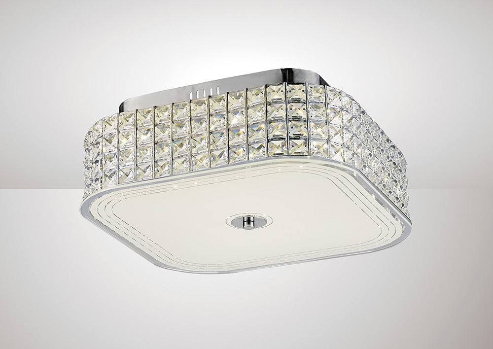Diyas Hawthorne Square Flush Ceiling Light in Polished Chrome with Crystal