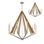 Diyas Hilton 10 Light Decagonal Pendant Light in Polished Nickel with Taupe Wood