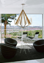 Diyas Hilton 10 Light Decagonal Pendant Light in Polished Nickel with Taupe Wood