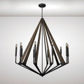 Diyas Hilton 10 Light Decagonal Pendant Light in Satin Black with Dark Grey Wood