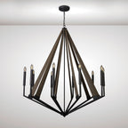 Diyas Hilton 10 Light Decagonal Pendant Light in Satin Black with Dark Grey Wood