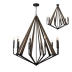 Diyas Hilton 10 Light Decagonal Pendant Light in Satin Black with Dark Grey Wood