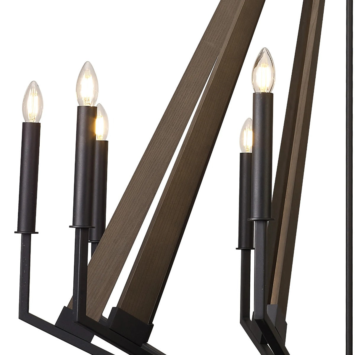 Diyas Hilton 10 Light Decagonal Pendant Light in Satin Black with Dark Grey Wood