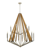 Diyas Hilton 18 Light Tiered Pendant Light in Polished Nickel with Taupe Wood