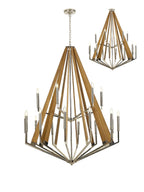 Diyas Hilton 18 Light Tiered Pendant Light in Polished Nickel with Taupe Wood