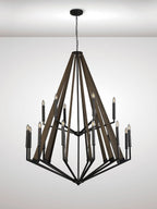 Diyas Hilton 18 Light Tiered Pendant Light in Satin Black with Dark Grey Wood
