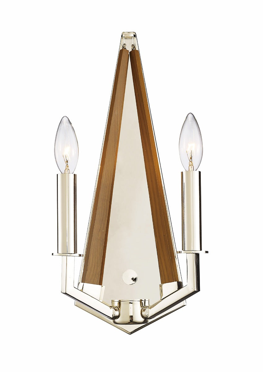 Diyas Hilton 2 Light Wall Light in Polished Nickel with Taupe Wood