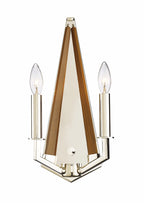 Diyas Hilton 2 Light Wall Light in Polished Nickel with Taupe Wood