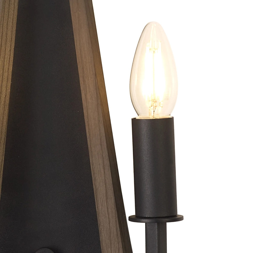 Diyas Hilton 2 Light Wall Light in Satin Black with Dark Grey Wood