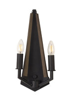 Diyas Hilton 2 Light Wall Light in Satin Black with Dark Grey Wood