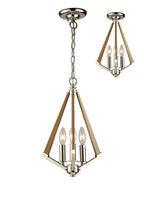 Diyas Hilton 3 Light Tetragonal Pendant Light in Polished Nickel with Taupe Wood