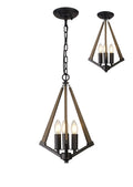 Diyas Hilton 3 Light Tetragonal Pendant Light in Satin Black with Dark Grey Wood