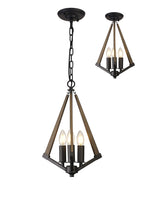 Diyas Hilton 3 Light Tetragonal Pendant Light in Satin Black with Dark Grey Wood