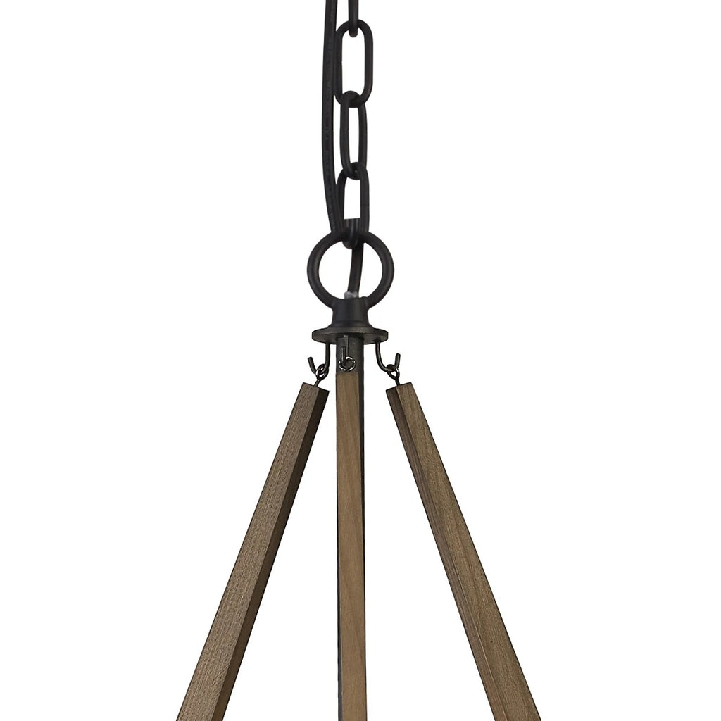 Diyas Hilton 3 Light Tetragonal Pendant Light in Satin Black with Dark Grey Wood
