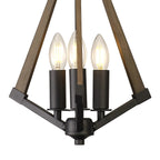 Diyas Hilton 3 Light Tetragonal Pendant Light in Satin Black with Dark Grey Wood