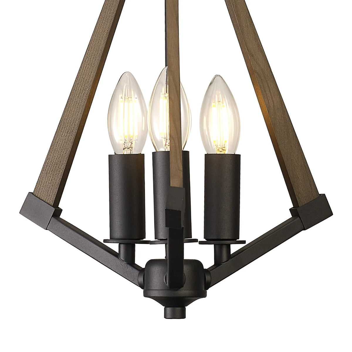 Diyas Hilton 3 Light Tetragonal Pendant Light in Satin Black with Dark Grey Wood