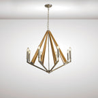 Diyas Hilton 8 Light Octagonal Pendant Light in Polished Nickel with Taupe Wood