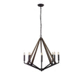 Diyas Hilton 8 Light Octagonal Pendant Light in Satin Black with Dark Grey Wood