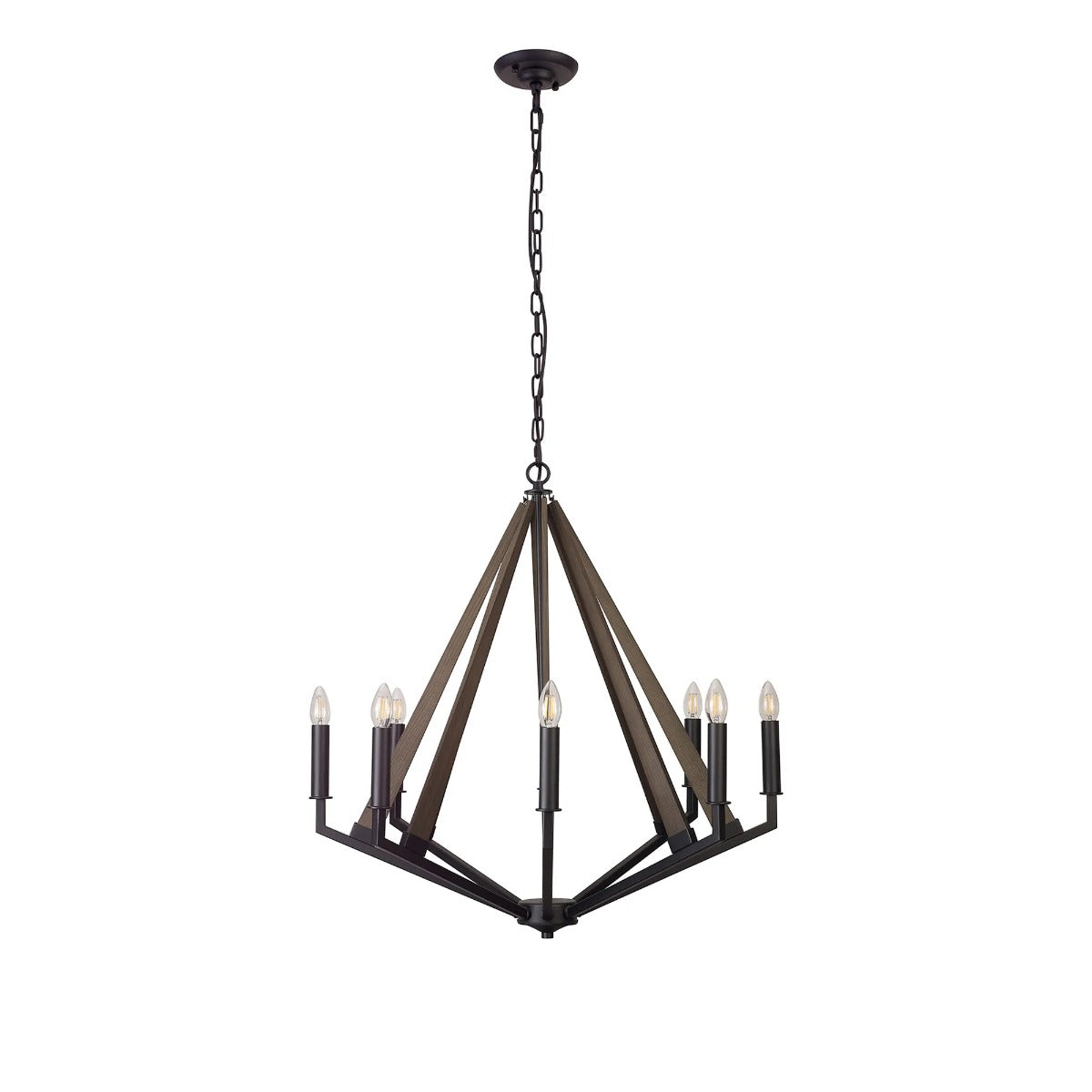 Diyas Hilton 8 Light Octagonal Pendant Light in Satin Black with Dark Grey Wood