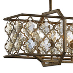 Diyas Indie 6 Light Rectangular Pendant Light in Mocha Teak Plated with Crystal